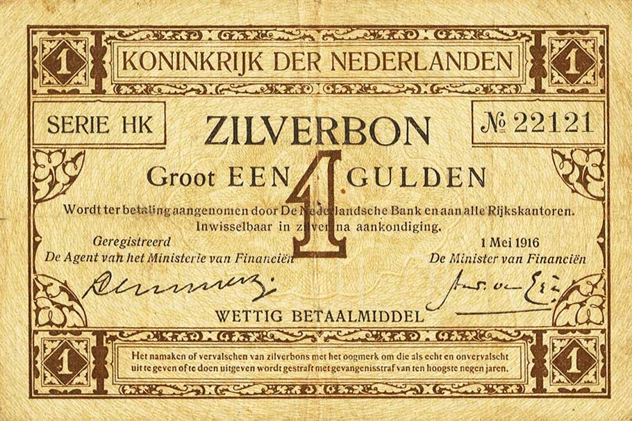 Front of Netherlands p8a: 1 Gulden from 1916