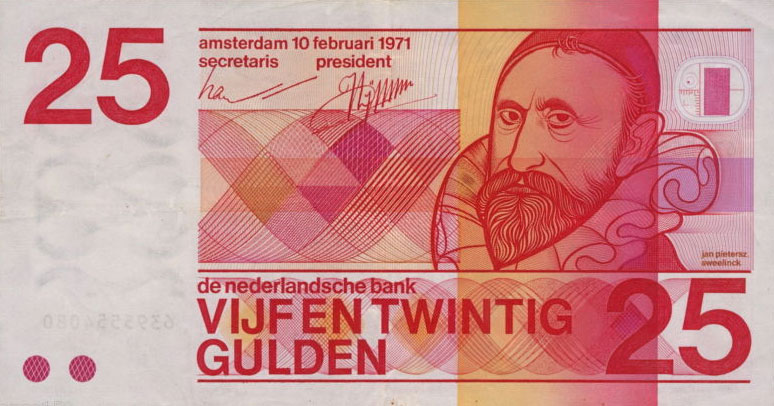 Front of Netherlands p92a: 25 Gulden from 1971