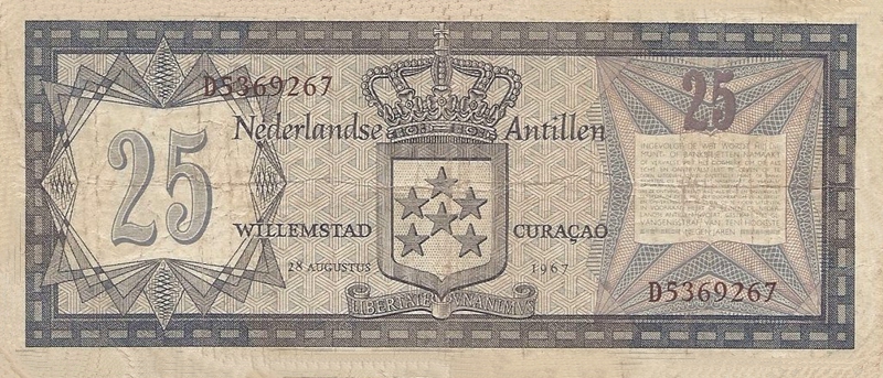 Back of Netherlands Antilles p10a: 25 Gulden from 1967