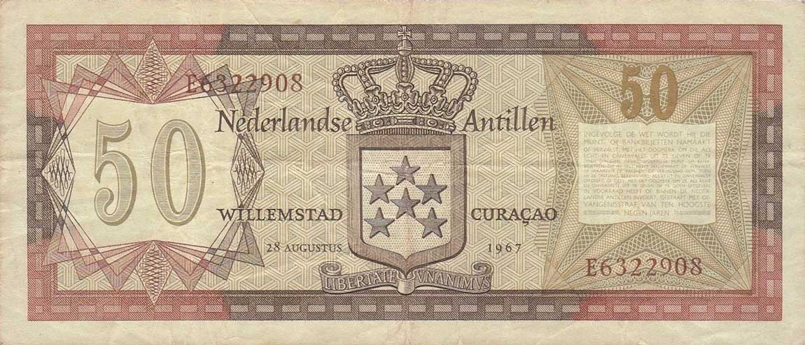 Back of Netherlands Antilles p11a: 50 Gulden from 1967