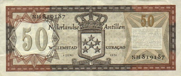 Back of Netherlands Antilles p11b: 50 Gulden from 1972