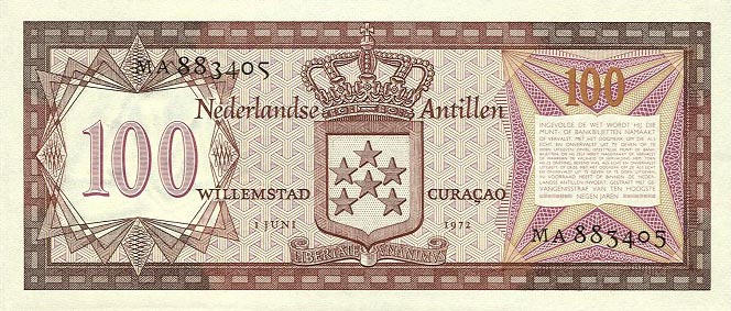 Back of Netherlands Antilles p12b: 100 Gulden from 1972