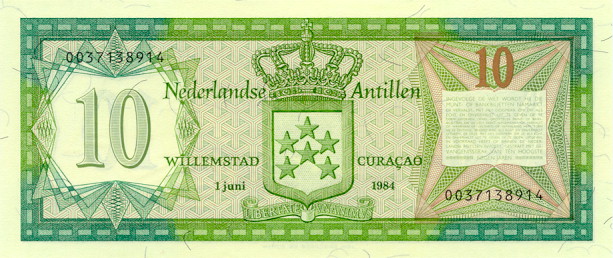 Back of Netherlands Antilles p16b: 10 Gulden from 1984