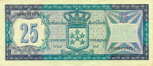 Back of Netherlands Antilles p17: 25 Gulden from 1979