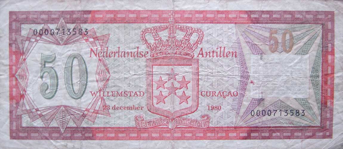 Back of Netherlands Antilles p18: 50 Gulden from 1980