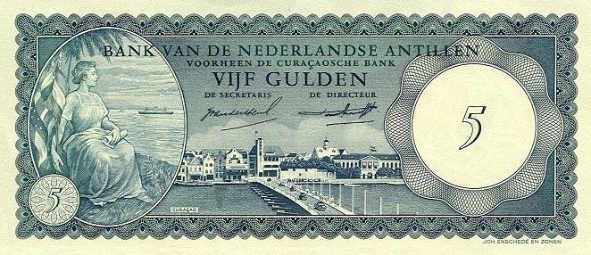 Front of Netherlands Antilles p1a: 5 Gulden from 1962