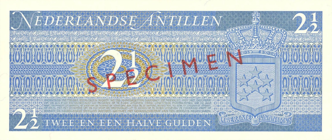 Back of Netherlands Antilles p21s: 2.5 Gulden from 1970