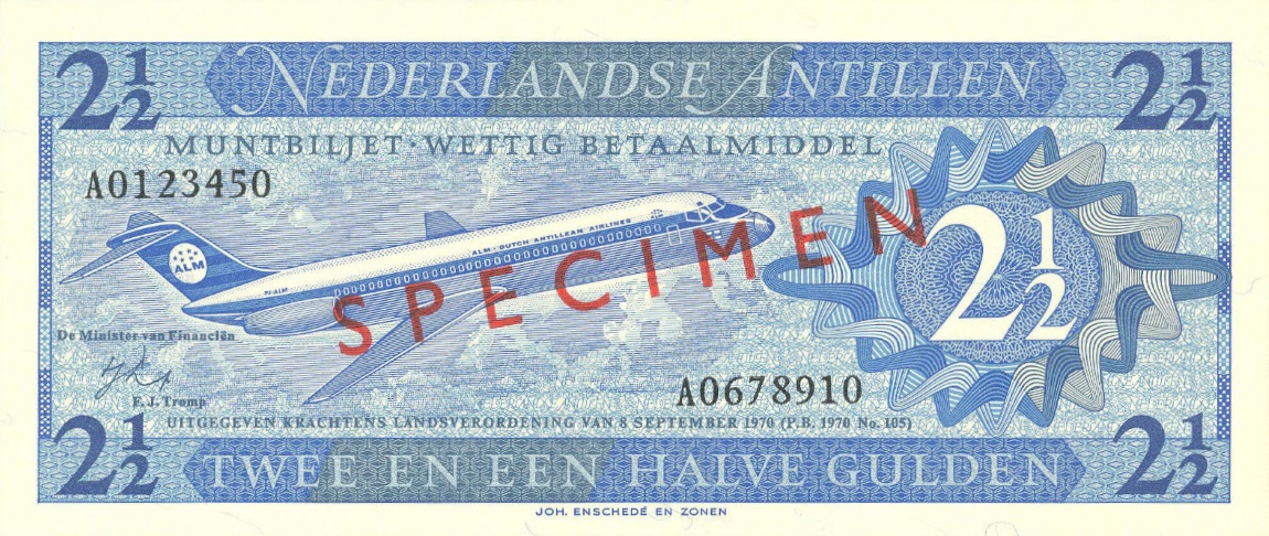 Front of Netherlands Antilles p21s: 2.5 Gulden from 1970