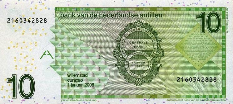 Back of Netherlands Antilles p28d: 10 Gulden from 2006