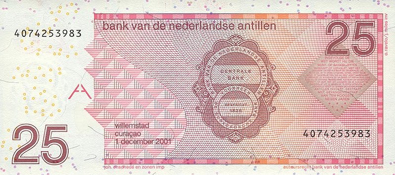 Back of Netherlands Antilles p29b: 25 Gulden from 2001