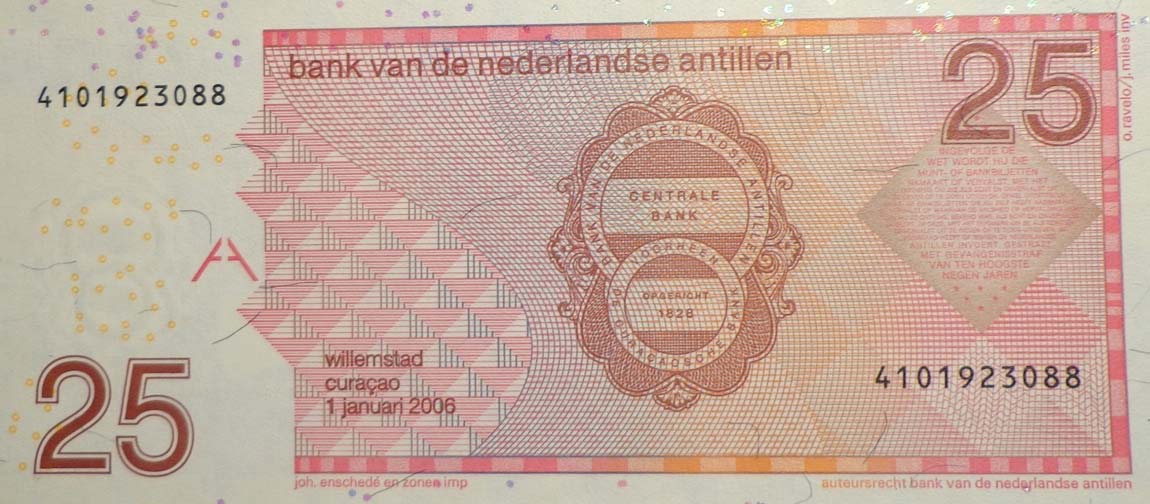 Back of Netherlands Antilles p29d: 25 Gulden from 2006