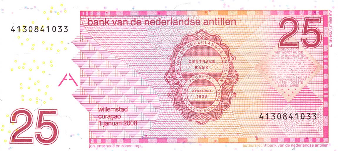 Back of Netherlands Antilles p29e: 25 Gulden from 2008