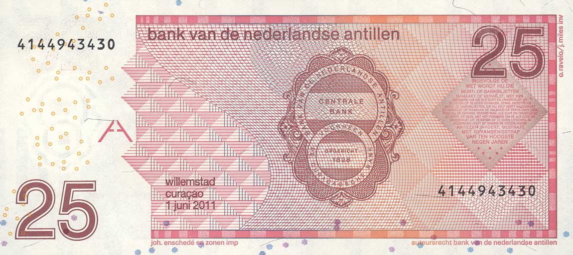 Back of Netherlands Antilles p29f: 25 Gulden from 2008