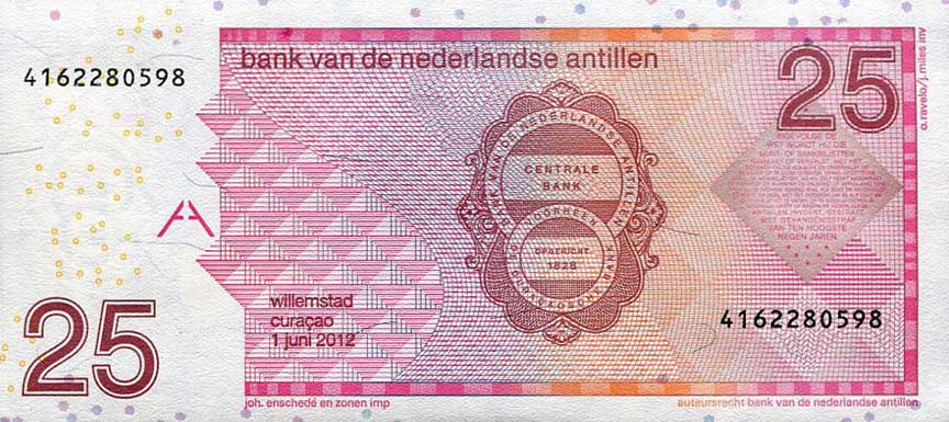 Front of Netherlands Antilles p29g: 25 Gulden from 2012