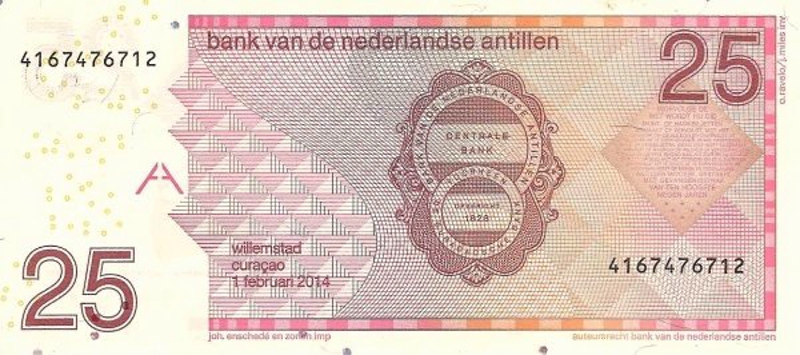 Back of Netherlands Antilles p29h: 25 Gulden from 2014