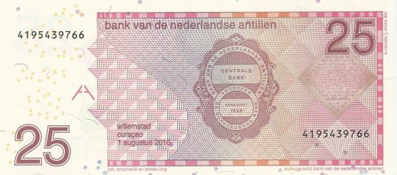 Back of Netherlands Antilles p29i: 25 Gulden from 2016