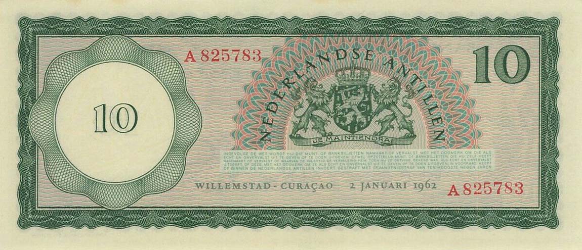 Back of Netherlands Antilles p2b: 10 Gulden from 1962