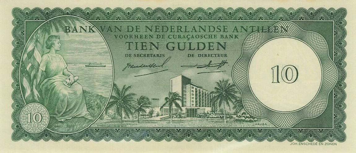 Front of Netherlands Antilles p2b: 10 Gulden from 1962
