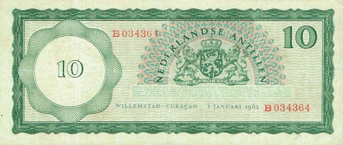 Back of Netherlands Antilles p2c: 10 Gulden from 1962