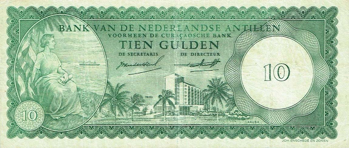 Front of Netherlands Antilles p2c: 10 Gulden from 1962