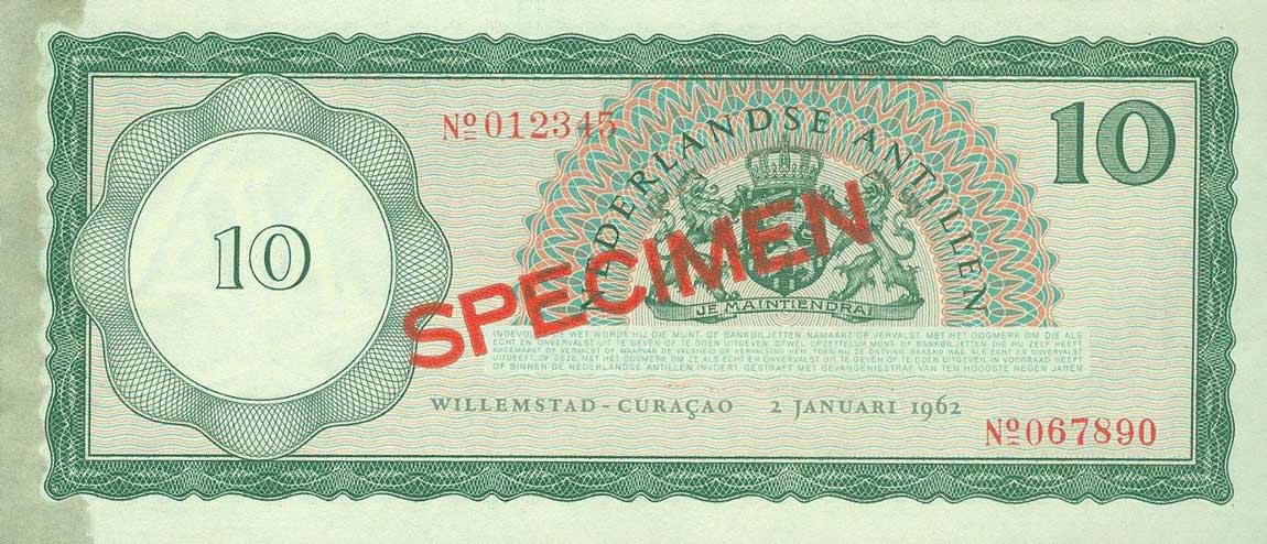Back of Netherlands Antilles p2s: 10 Gulden from 1962