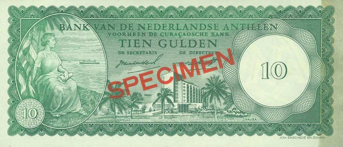 Front of Netherlands Antilles p2s: 10 Gulden from 1962