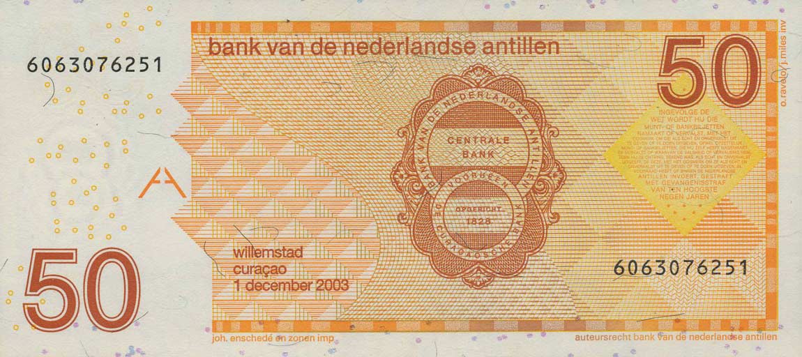 Back of Netherlands Antilles p30c: 50 Gulden from 2003