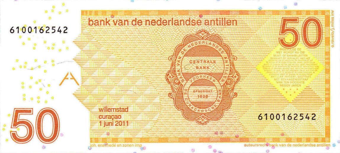 Back of Netherlands Antilles p30e: 50 Gulden from 2011
