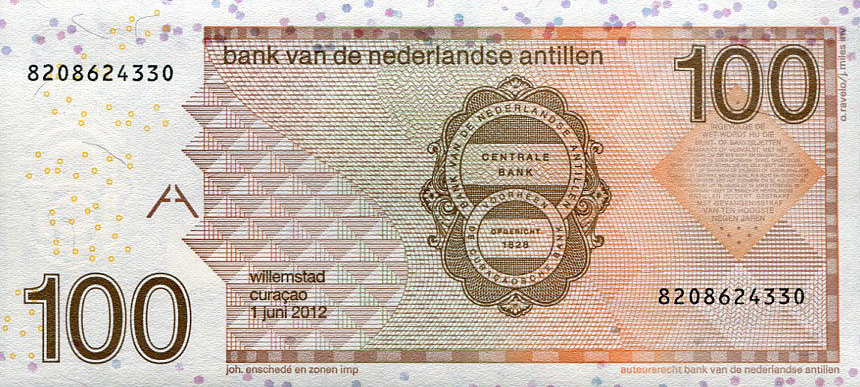 Back of Netherlands Antilles p31f: 100 Gulden from 2012