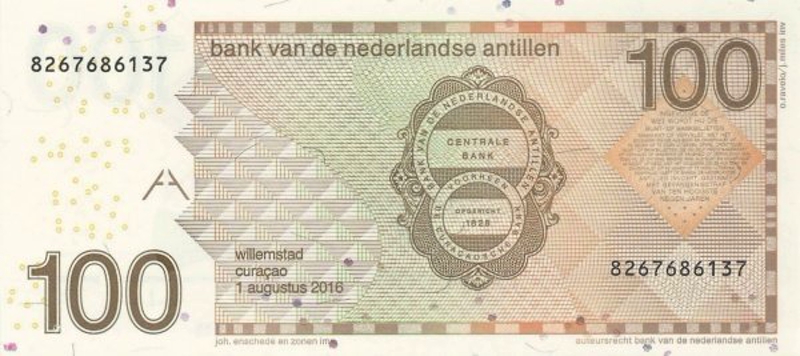 Back of Netherlands Antilles p31h: 100 Gulden from 2016