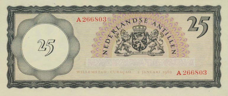 Back of Netherlands Antilles p3a: 25 Gulden from 1962