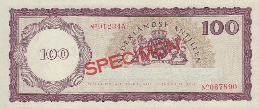 Back of Netherlands Antilles p5s: 100 Gulden from 1962
