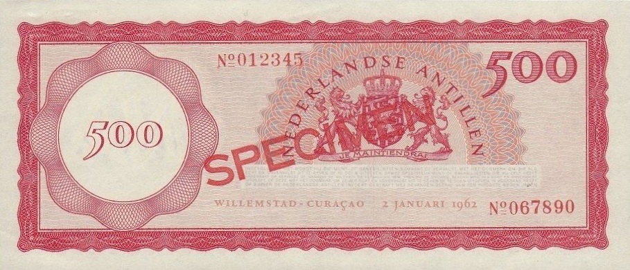 Back of Netherlands Antilles p7s: 500 Gulden from 1962