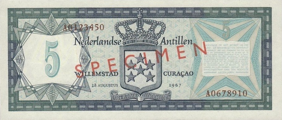 Back of Netherlands Antilles p8s: 5 Gulden from 1967