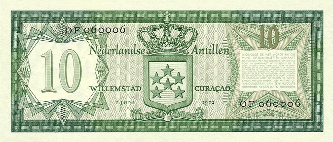 Back of Netherlands Antilles p9b: 10 Gulden from 1972
