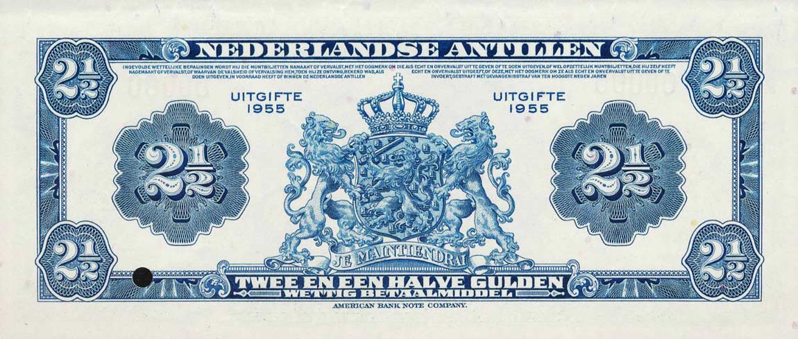 Back of Netherlands Antilles pA1s: 2.5 Gulden from 1955