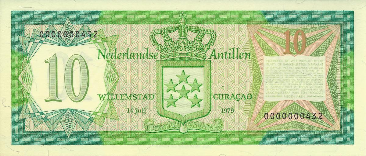 Back of Netherlands Antilles p16a: 10 Gulden from 1979