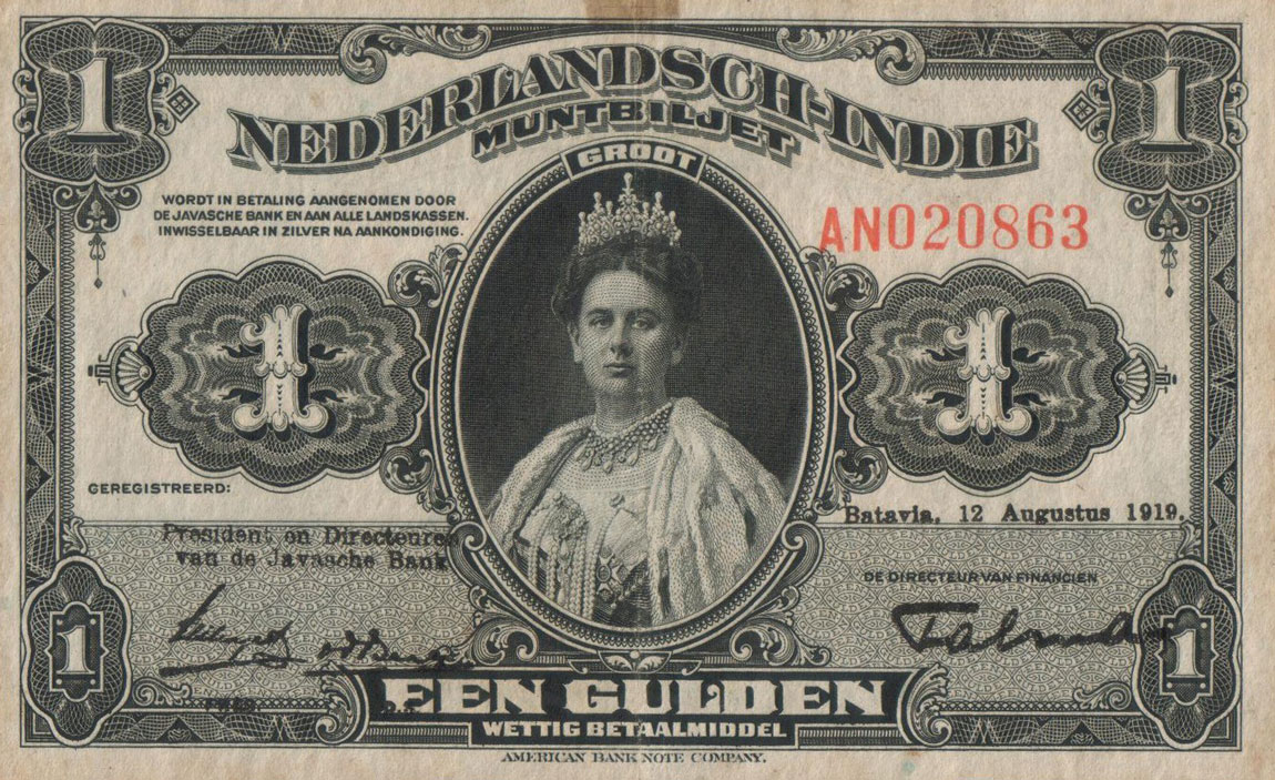 Front of Netherlands Indies p100a: 1 Gulden from 1919