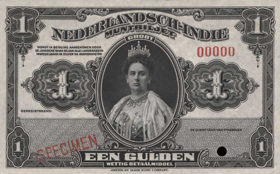 Front of Netherlands Indies p100s: 1 Gulden from 1920