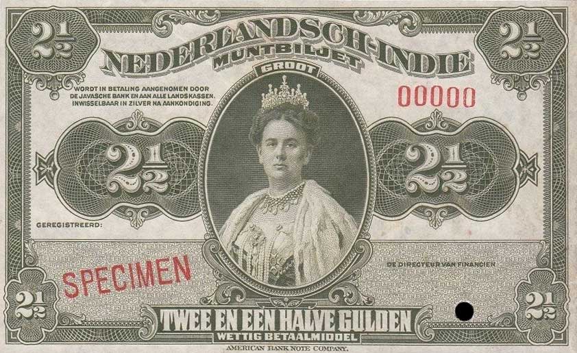 Front of Netherlands Indies p101s: 2.5 Gulden from 1919