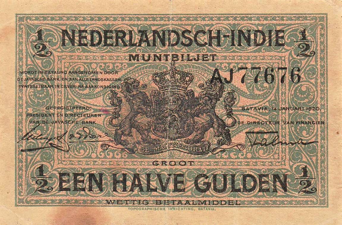 Front of Netherlands Indies p102: 0.5 Gulden from 1920