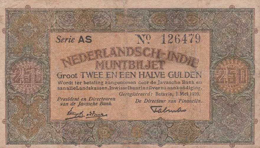 Front of Netherlands Indies p104: 2.5 Gulden from 1920