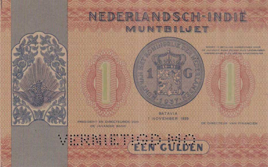 Front of Netherlands Indies p107: 1 Gulden from 1939