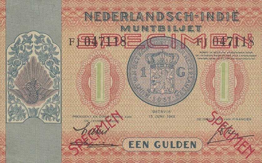 Front of Netherlands Indies p108s: 1 Gulden from 1940
