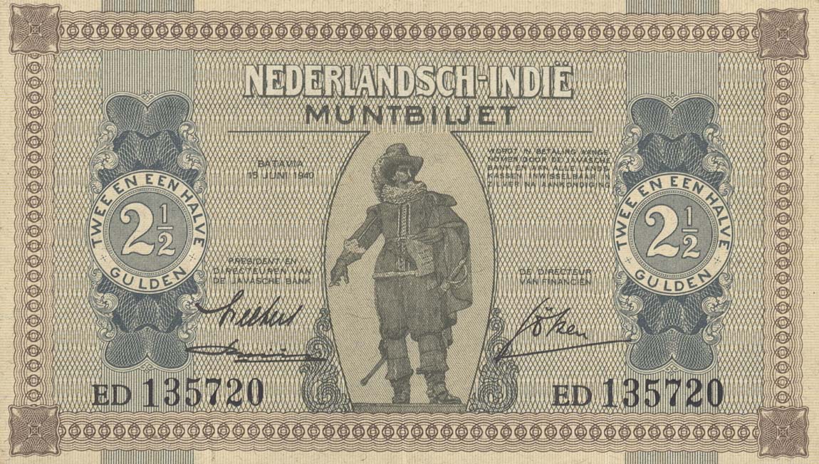 Front of Netherlands Indies p109a: 2.5 Gulden from 1940