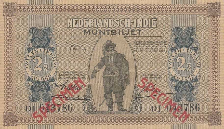 Front of Netherlands Indies p109s: 2.5 Gulden from 1940