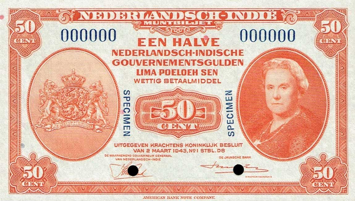 Front of Netherlands Indies p110s: 50 Cents from 1943