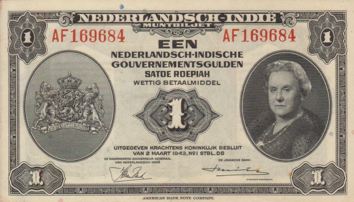 Front of Netherlands Indies p111a: 1 Gulden from 1943