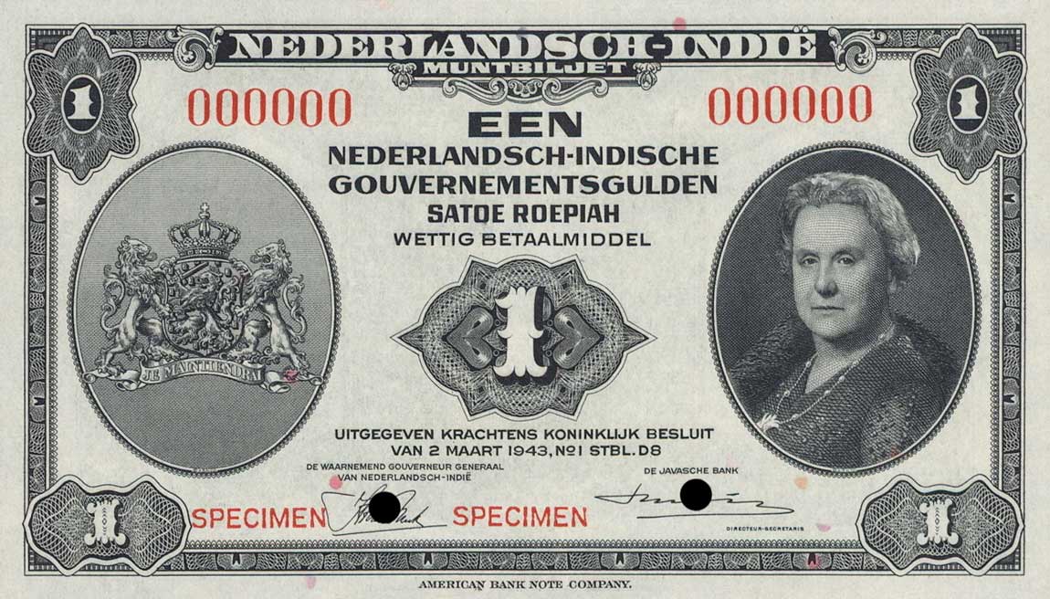 Front of Netherlands Indies p111s: 1 Gulden from 1943