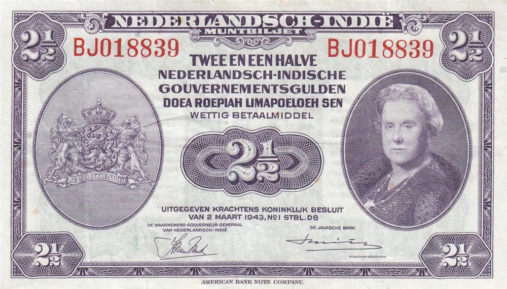 Front of Netherlands Indies p112a: 2.5 Gulden from 1943